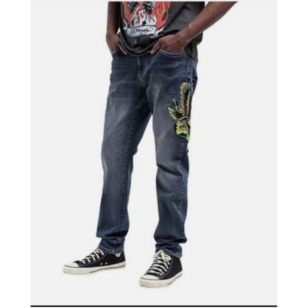 ED HARDY Eagle Snake Slim Straight Denim Embroidered Y2K Jeans MEHD8301 NWT 28